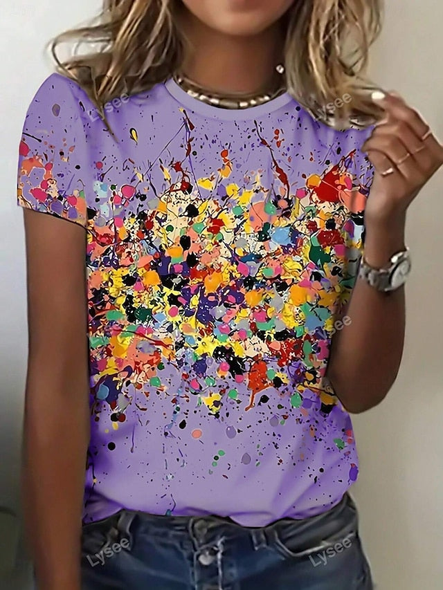 Women's T Shirt Print Ombre Casual Short Sleeve Round Neck
