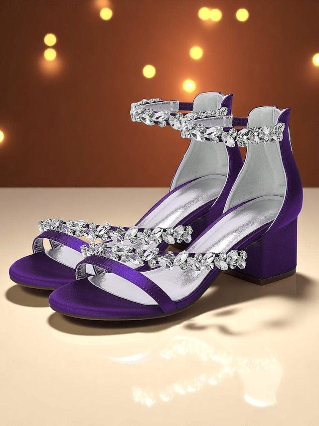 Block Satin Heel Sandals Crystal - Women's Purple