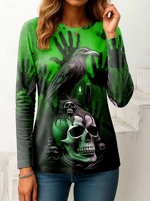 Women's T Shirt Skulls Graphic Vintage Fashion Stylish Long