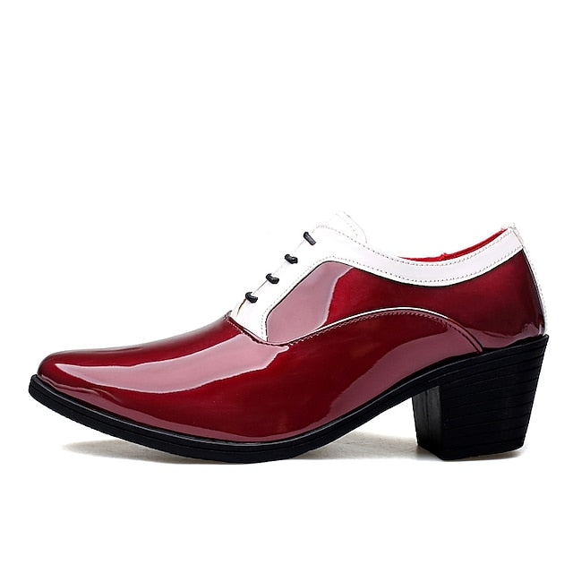White Leather and – Faux Shoes Patent Men's Oxford Red