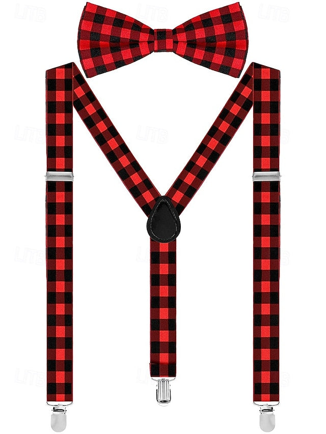 Tie Set Plaid Bow Men's and Christmas Adjustable Suspender