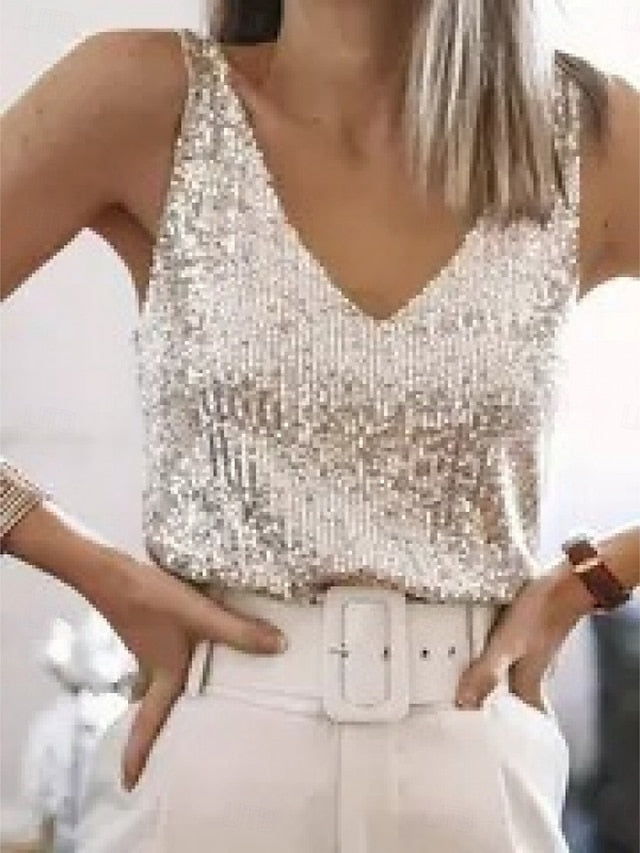 Women's Blouse Sequin Tops Camisole Tank Top Sequins Plain