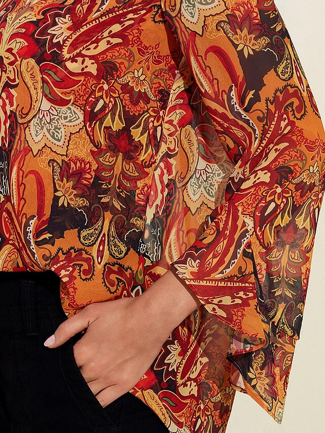Women's Boho Shirt Blouse Ruffle Paisley Vintage Stylish