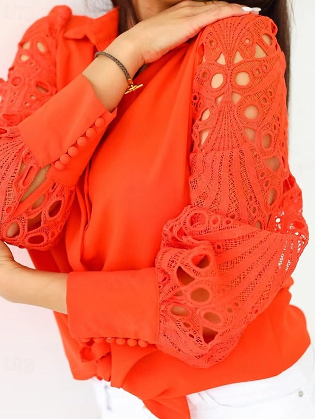 Women's Shirt Lace Cut Out Buttons Plain Daily Stylish