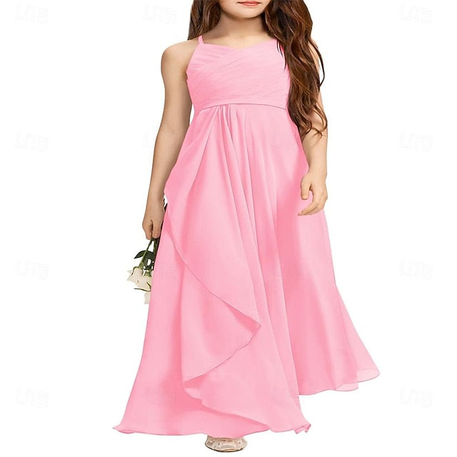 Flower A-Line Girls Bridesmaid Junior Girl Flowy Dress Halter