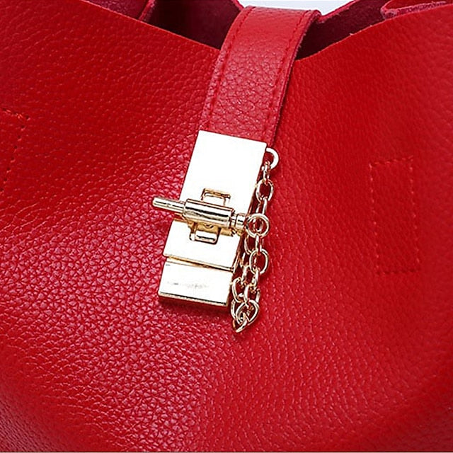 Gold Red Women's Chain with Leather Handbag Lock and Faux