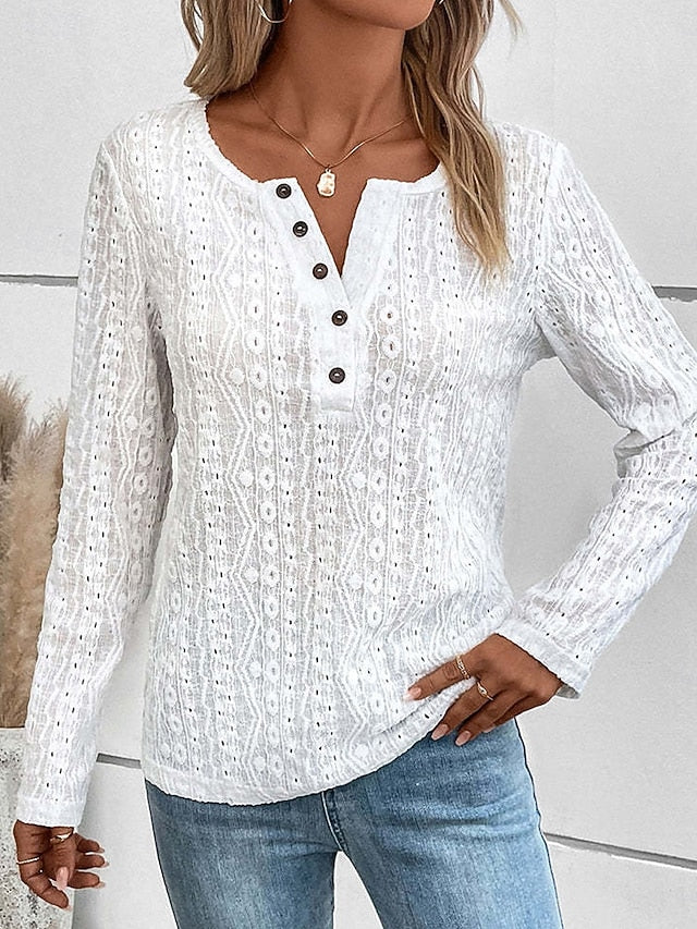 Women's Tunic Elegant Casual Lace Long Sleeve Regular Tops