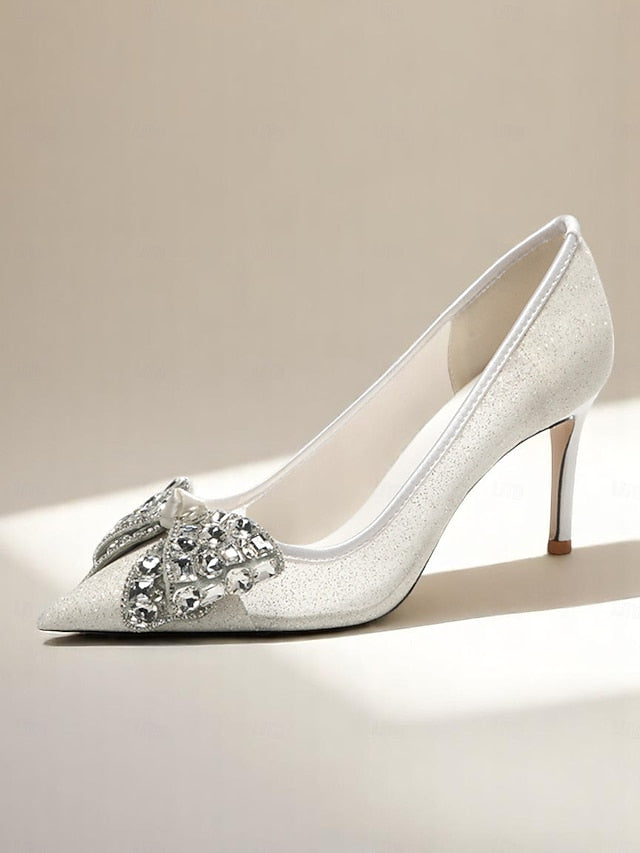 High with Rhinestone Glitter Women's Bow Heels