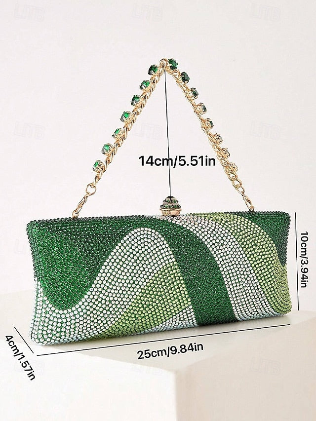 Women's Crystal Evening Chain Bag with Clutch Strap