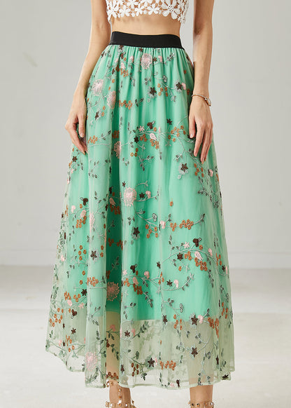 Italian Green Embroidered Tulle Skirts Summer AZ1044