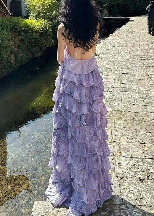 Dresses Maxi Sexy Neck Sleeveless Cotton Purple V Backless