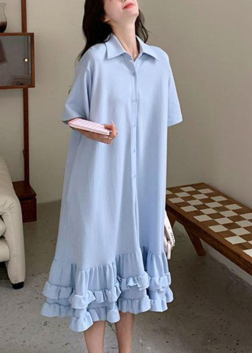 Collar Short Patchwork Dress Peter Maxi Ruffled Blue Women Pan