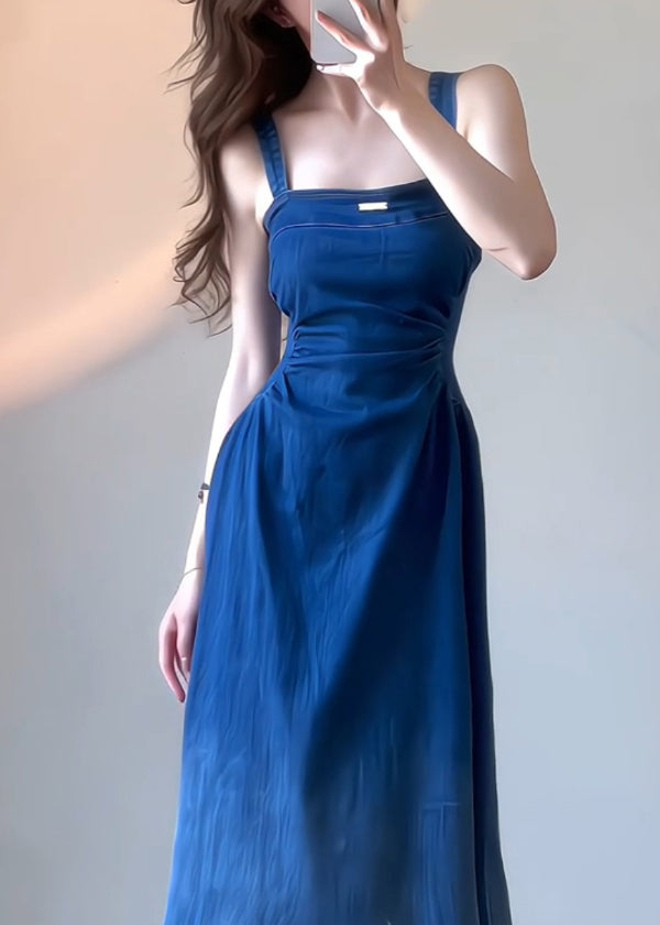 Boutique Dress Blue Slim Denim Summer Strap Fit Spaghetti