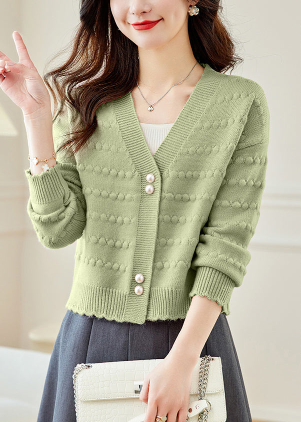 Vogue Green V Neck Button Knit Coat Fall QC030