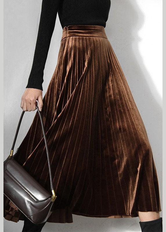 Classy Chocolate Velour pleated Skirt Spring AJ1027