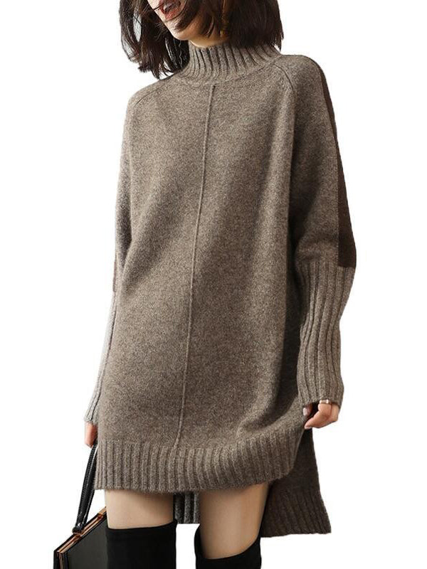 Robe pull en tricot à manches longues et col roulé Urban Camel de couleur contrastante AN1068 