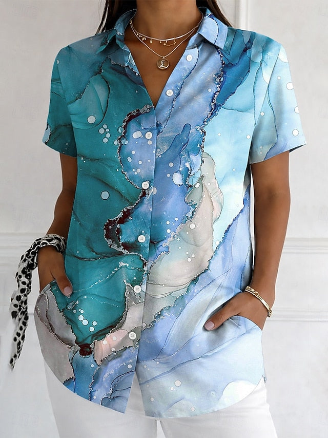 Women's Shirt Buttons Print Graphic Geometric Vintage