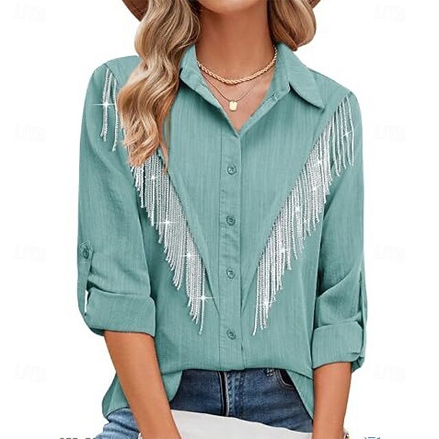 Women's Dress Shirt Button Up Shirt Blouse Glitter Buttons