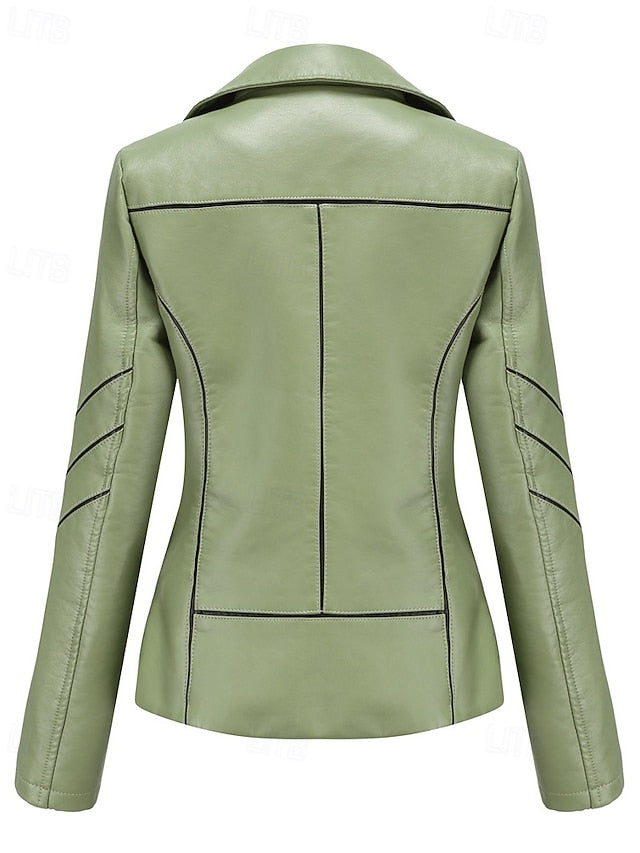 Leather Women's Pocket Jacket Faux Comfortable Zipper