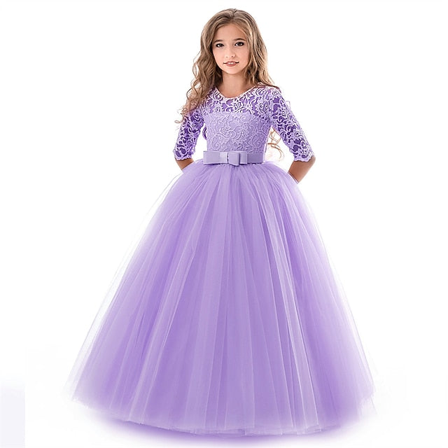 Girl Flower Dress Kids Colored Girls' Solid Wedding