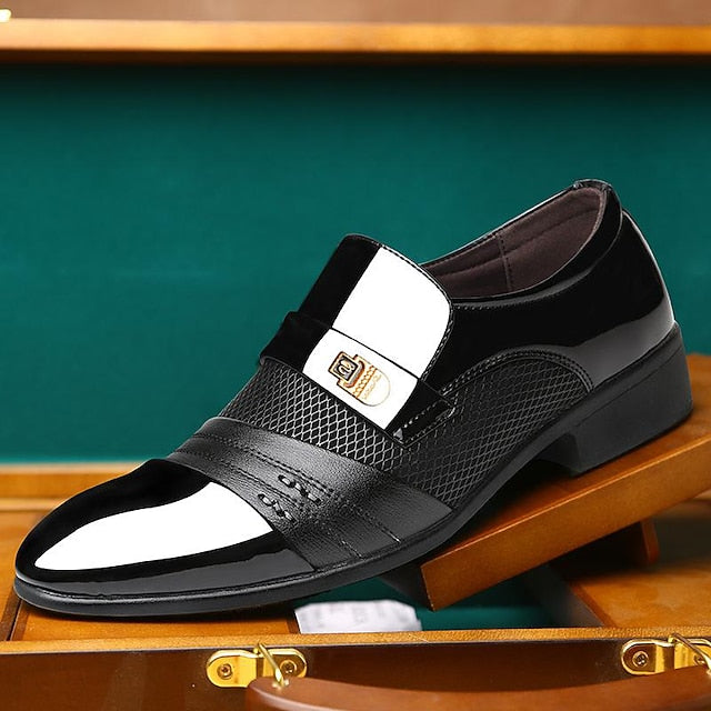 Slip-On Leather Faux Loafers Patent – Formal Men's