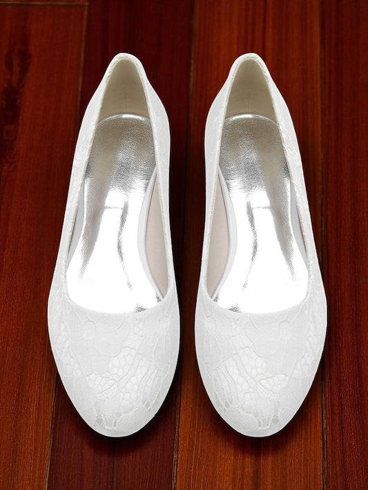 Low Wedding Ivory Heel Flats Women's Lace