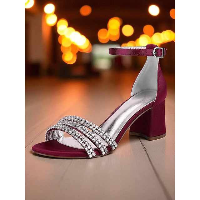 Rhinestone Satin Women's Purple Heel with Block Sandals