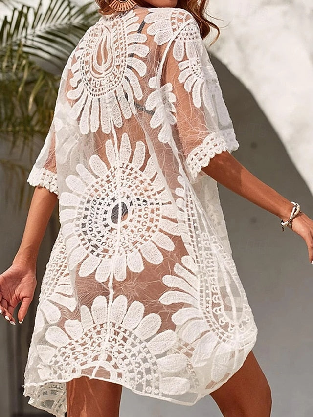 Women's Blouse Shrugs Lace Floral Basic Casual Long Sleeve