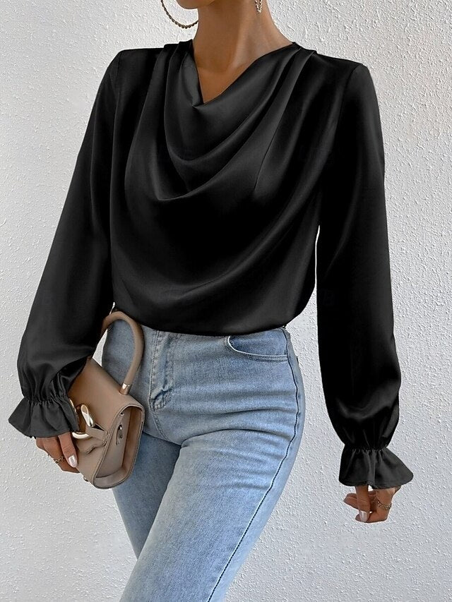 Women's Blouse Ruched Solid Color Elegant Stylish Basic