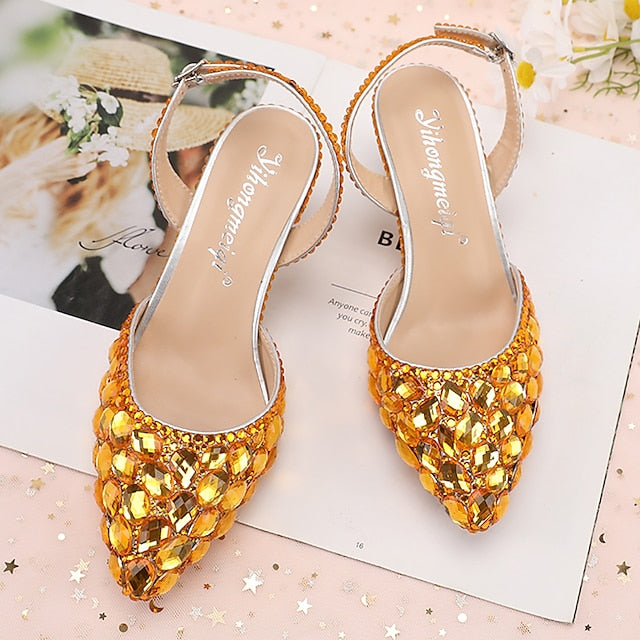 Women's Crystal Pointed-Toe Heels High Slingback Rhinestone