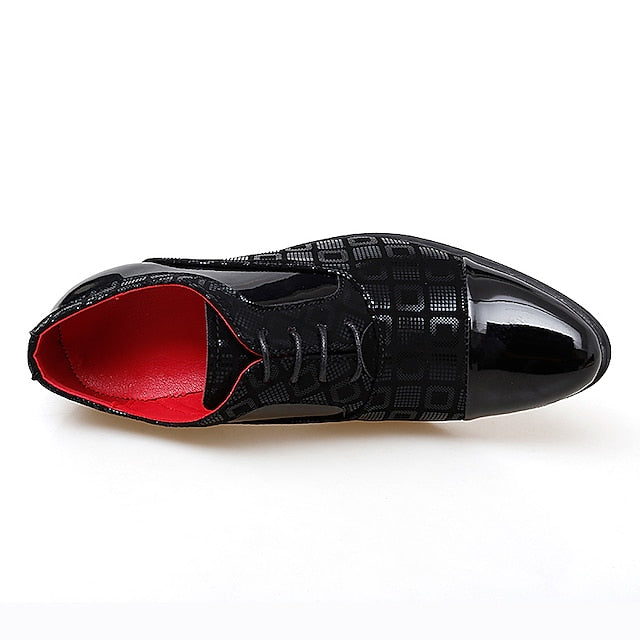 Black and Patent Oxford Leather Red Men's Shoes Block Heel
