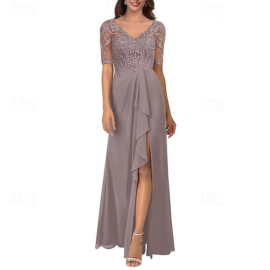 Neck of Bride the V A-Line Dress Simple Elegant Mother