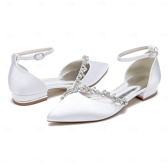 Pointed Toe Elegant Flats Wedding Women's – Satin White