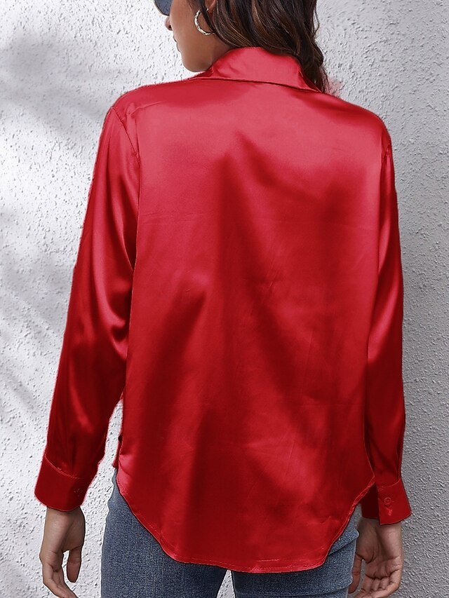 Women's Shirt Blouse Buttons Solid Color Basic Casual Long