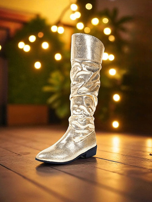 Knee - Women's Boots Gold High Slouch Shiny Party Metallic