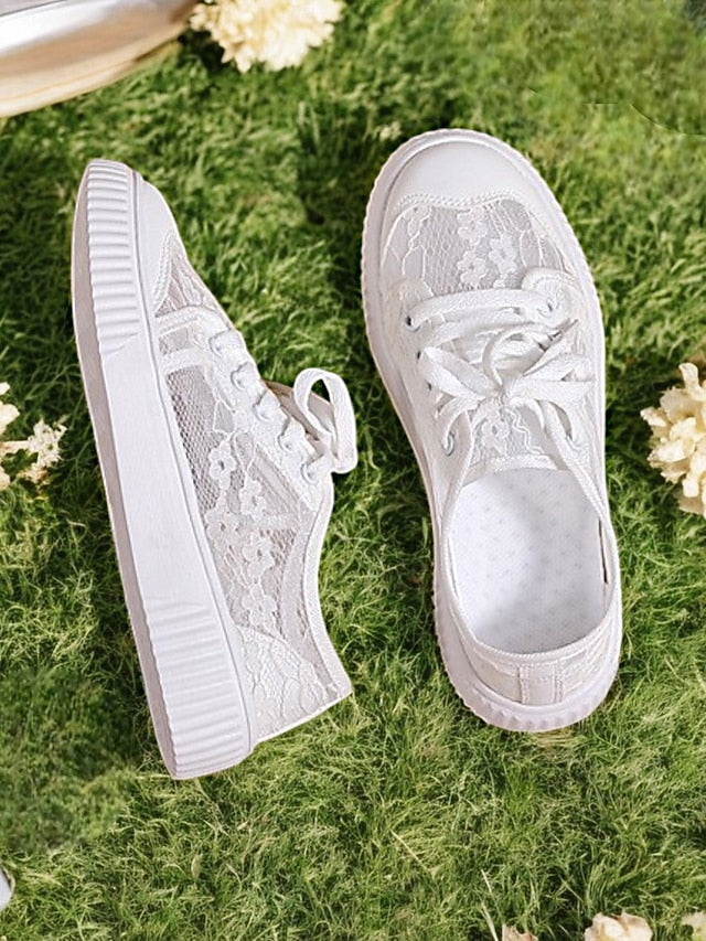 Women Casual Floral Sneakers Wedding Shoes Lace Bridal – for