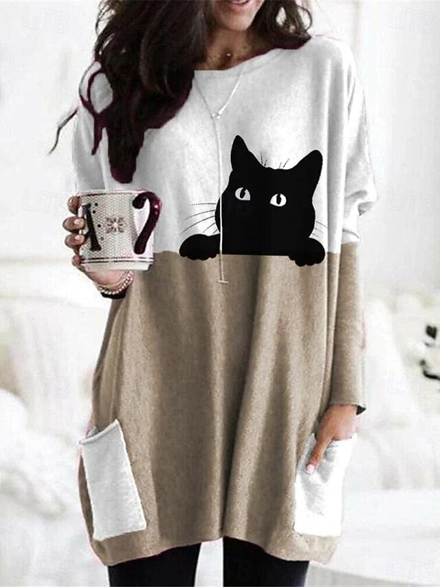 Women's T Shirt Pocket Print Graphic Animal Vintage Fashion