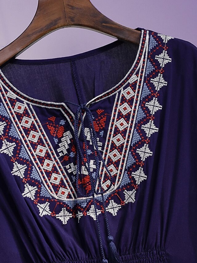 Women's Blouse Lace Embroidered Solid Color Bohemia