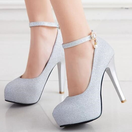 Heels Women's Glitter with Silver Platform Stiletto Ankle
