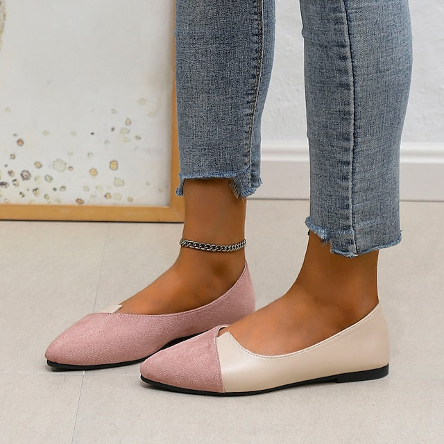 Elegant Slip-On Toe Two-Tone – Pointed Flats Women's