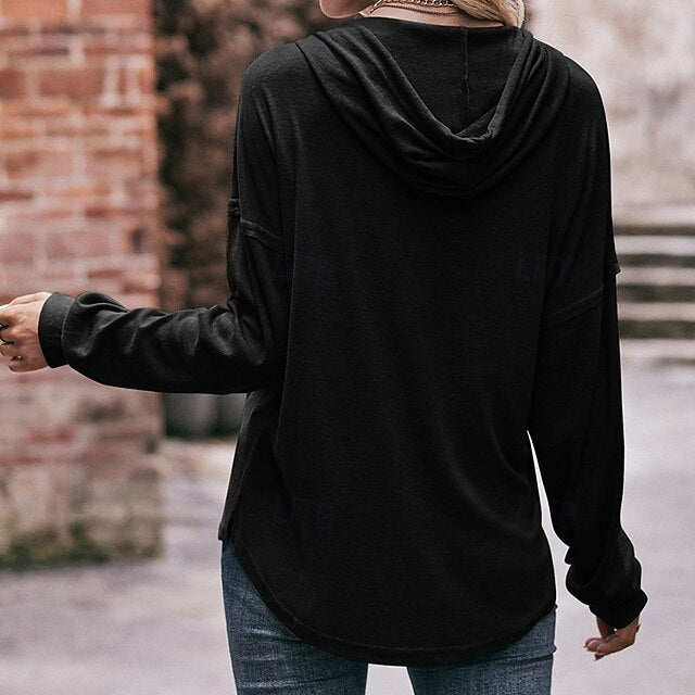 Women's Pullover Sweatshirt Casual Hoodies Buttons Long