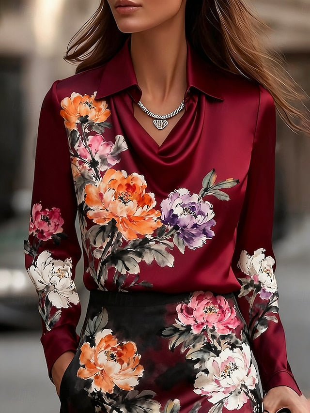 Women's Shirt Print Draped Floral Elegant Stylish Casual