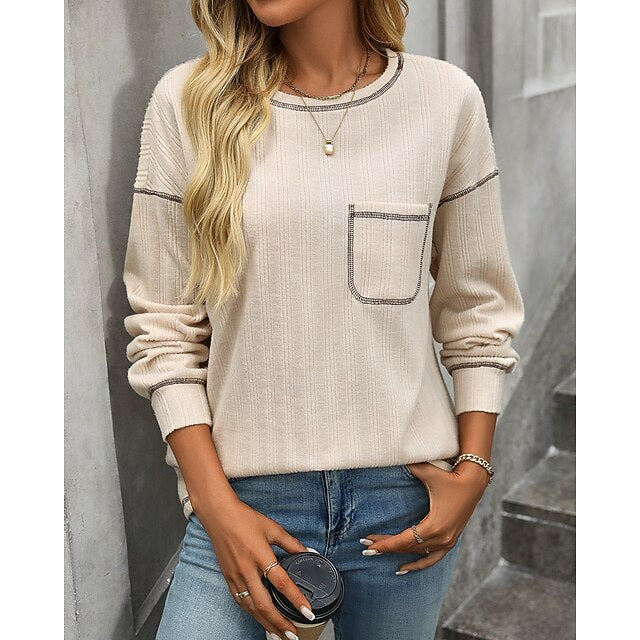 Women's Pullover Sweatshirt Casual Tops with Pockets Long