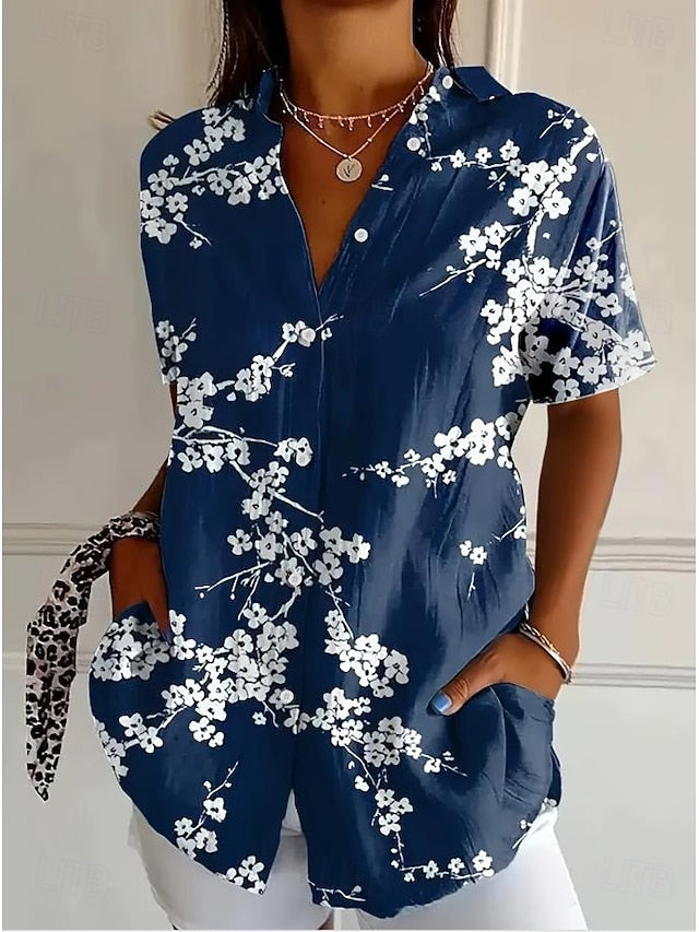 Women's Shirt Long Sleeve Button Down Blouse Floral Graphic