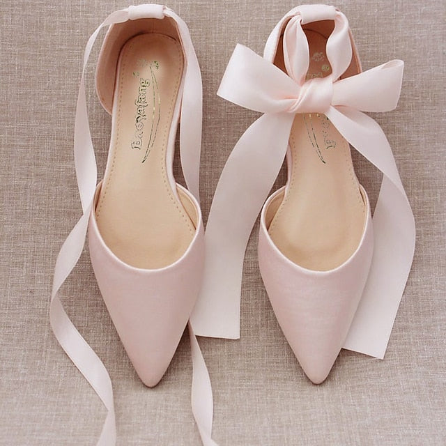 – Ribbon Satin Ballet Tie Flats Comfortable Women's
