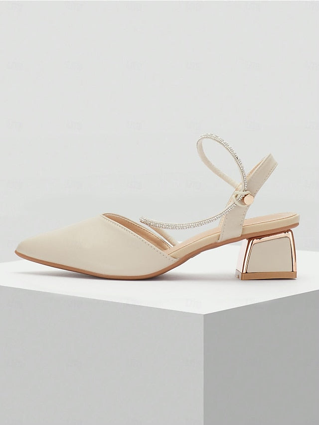 Toe Slingback Heels Rhinestone with Elegant Women's Pointed