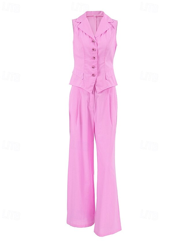 Women's Cotton Linen Sets Vest Pants Sets Sleeveless Shirt