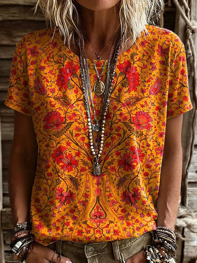 Women's T Shirt Print Graphic Plants Vintage Stylish