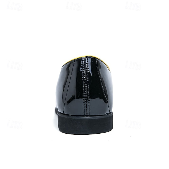 Faux Trim Black Men's Leather Patent Loafers Yellow with