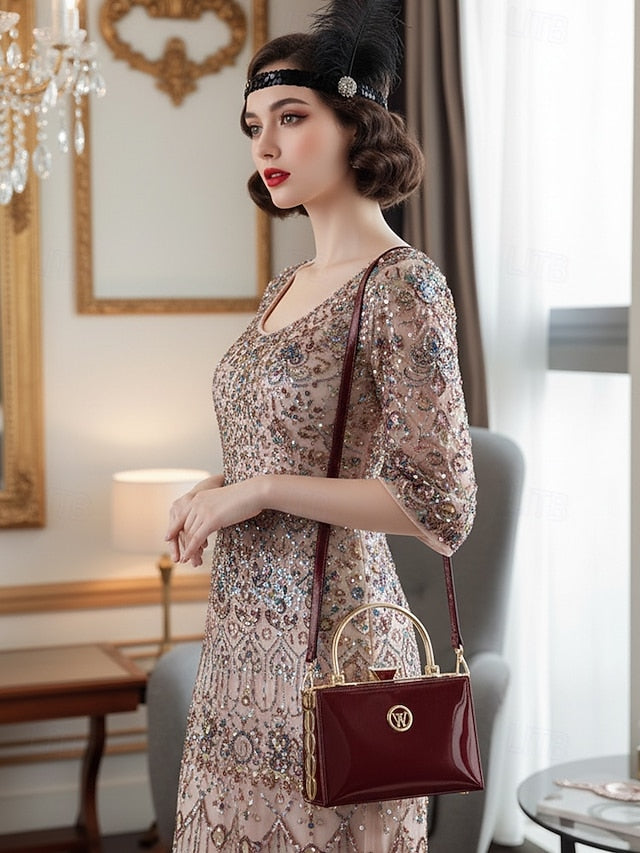 Evening Handbag Patent Burgundy with Leather Women's Gold